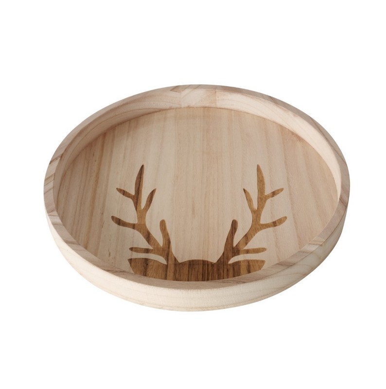 Vassoio in legno di paulonia decorato con cervo, utilizzabile come portaoggetti, svuotatasche o centrotavola, ideale come decoro autunnale